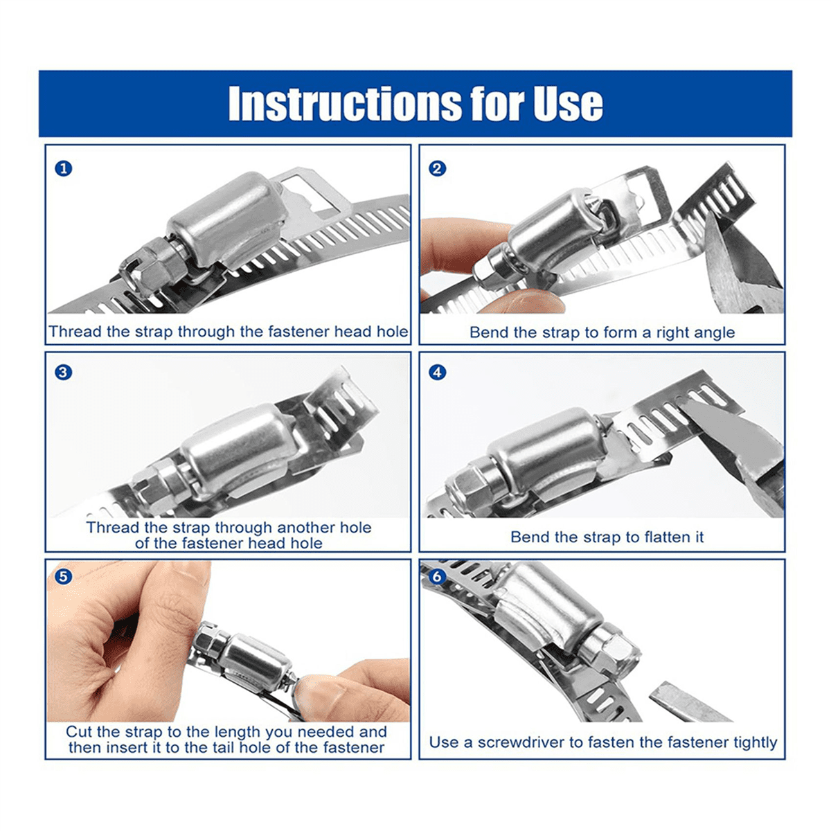 2X Hose Clamps 20FT Metal Strap+40 Fasteners DIY Cut-To-Fit Stainless Steel Band Clamps Adjustable Large Worm