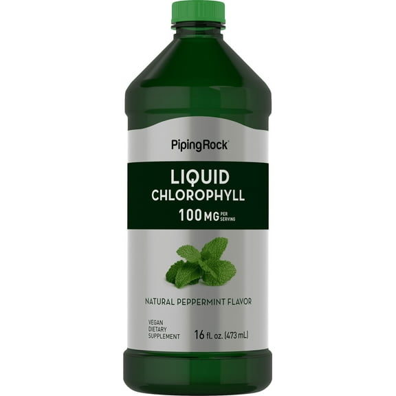 Liquid Chlorophyll Drops 100mg | 16 fl oz | Natural Peppermint Flavor | Vegetarian, Non-GMO, Gluten Free | By Piping Rock