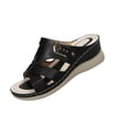 thumbnail image 5 of Womens Dress Sandals Summer Shoes Wedge Sandals for Women Dressy Low Heel Slip On Sandals with Arch Support Summer Casual Comfortable Walking Platform Slide Shoes Black 5.5, 5 of 5