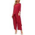 thumbnail image 4 of Women's 2 Piece Chiffon Sets Summer Dressy Pantsuits High Low Top Pants Set Formal Wedding Guest Outfit S Dark Red, 4 of 6