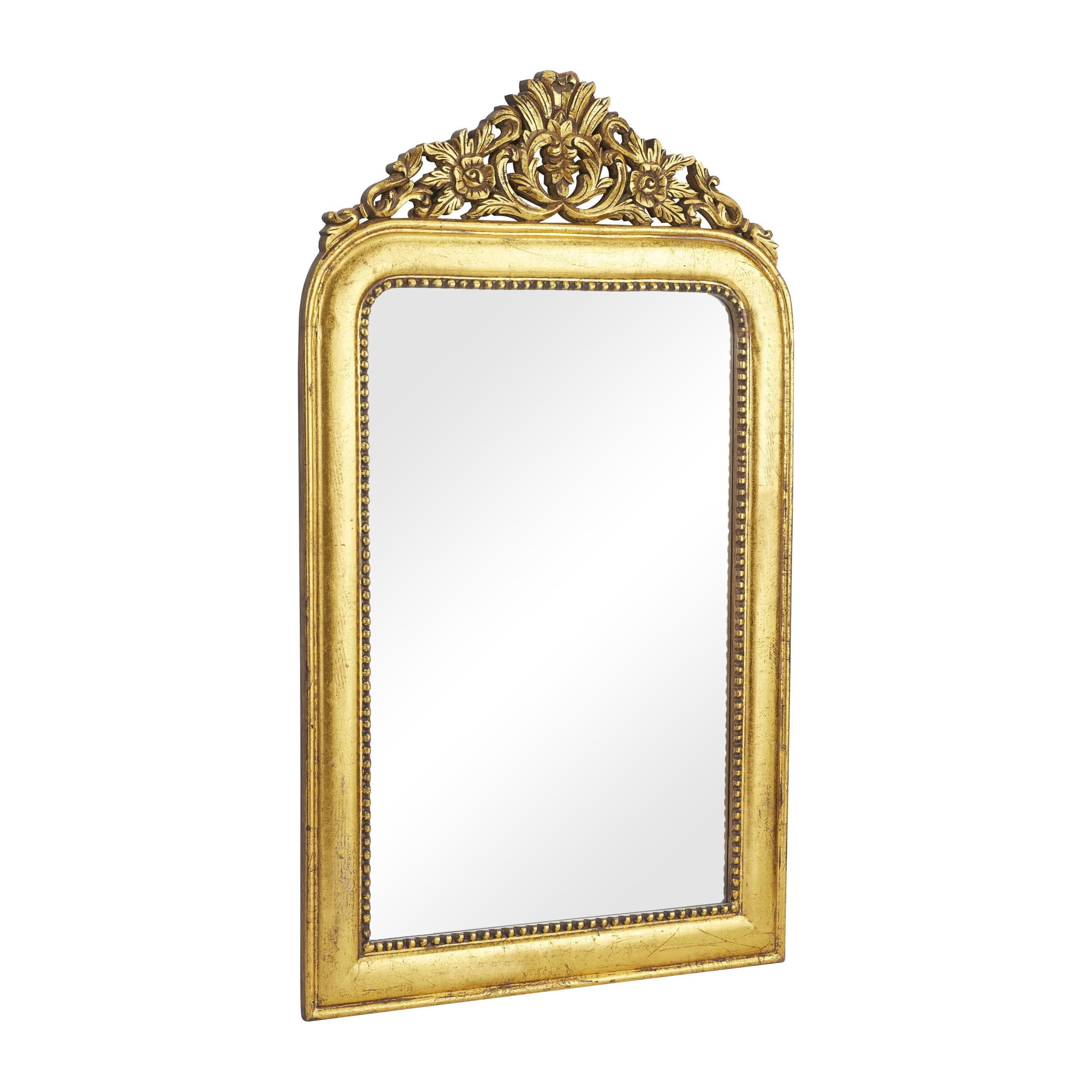 DecMode 36" x 60" Gold Intricately Carved Acanthus Floral Wall Mirror