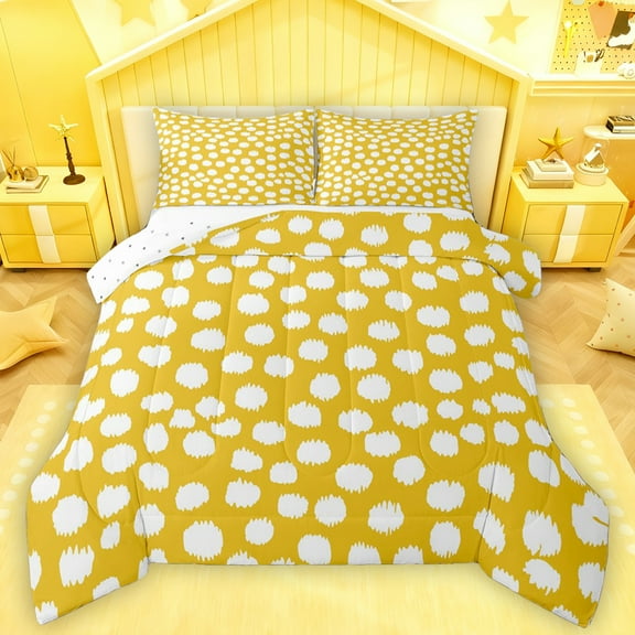 Feelyou Modern Yellow Polkadots Bedding Comforter Set, Chic Fashion Abstract Twin Comforter Sets, Teens Kids Adult Women Reversible Bedding Set, Super Cozy Room Decor, 2-Piece