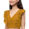 thumbnail image 3 of eloria Women Ruffle Sleeveless&nbsp; Saree Blouse V Neck Summer Casual Sari Top Color : Mustrad, SIZE : 42, 3 of 5