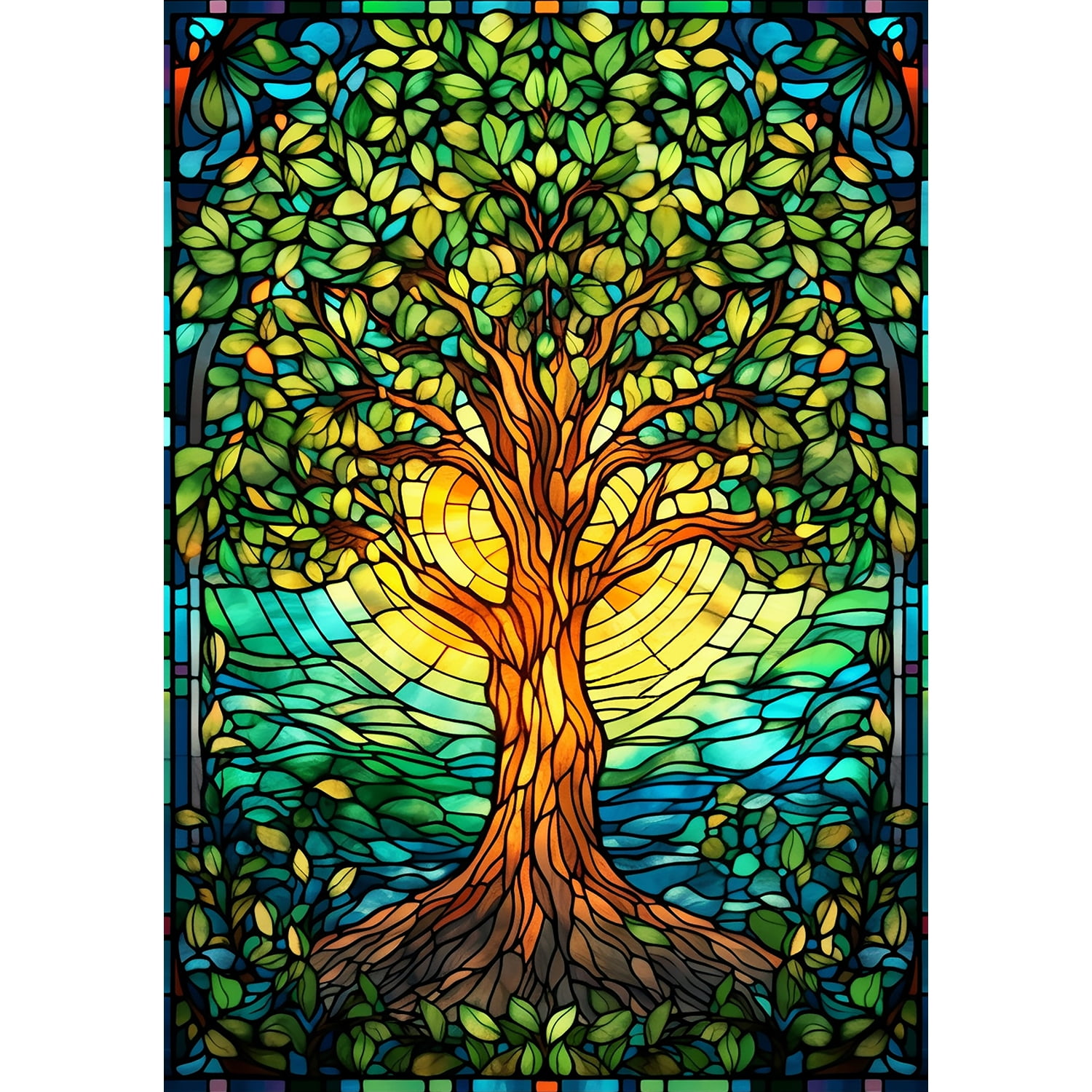 America Forever Green Tree Of Life House Flag, 28 x 40 inch Double Sided, Stained Glass Tree of Life, Spiritual Nature Symbol Outdoor Decorative Flag