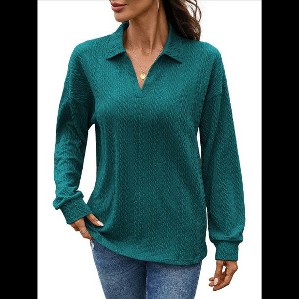 Suéter de Mujer de Color Liso, Otoño e Invierno 2025, con Solapa Holgada y Larga. Azul Pavo Real L