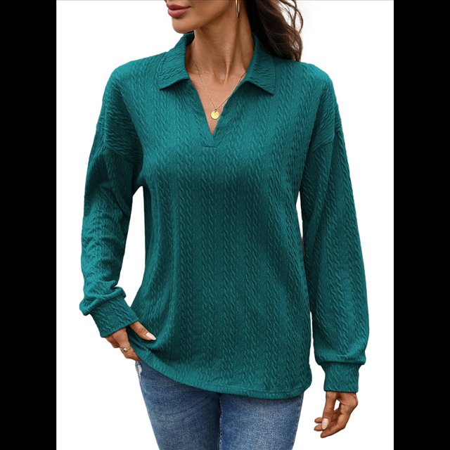 Suéter de Mujer de Color Liso, Otoño e Invierno 2025, con Solapa Holgada y Larga. Azul Pavo Real XXL
