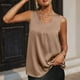 thumbnail image 2 of Camiseta sin mangas con cuello en V para mujer Color puro Acabado satinado Top sin mangas de satén de moda Color liso Caqui XXL, 2 of 6