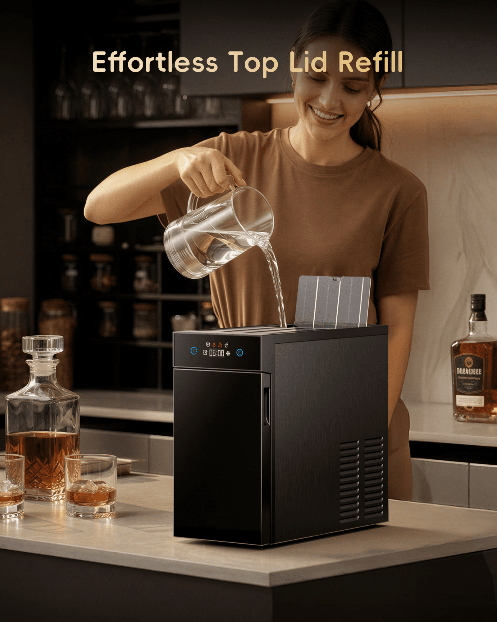 Ecozy Chillio 2.4" Crystal Clear Ice Ball Maker with CrystalFlux Technology, Compact Sphere Ice Machine with 8H Timer, Makes 1 Ball in 40 Mins, Up to 32 Balls/Day, Self-Cleaning Design for Home Bar