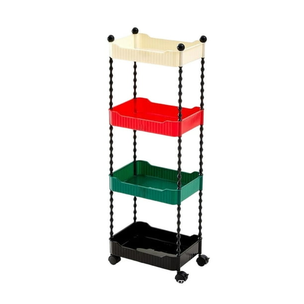 Organizador de almacenamiento móvil de cuatro niveles con ruedas bloqueables para cocina, baño, almacenamiento de refrigerios y frutas, carrito rodante multifuncional, organización y decoración del h