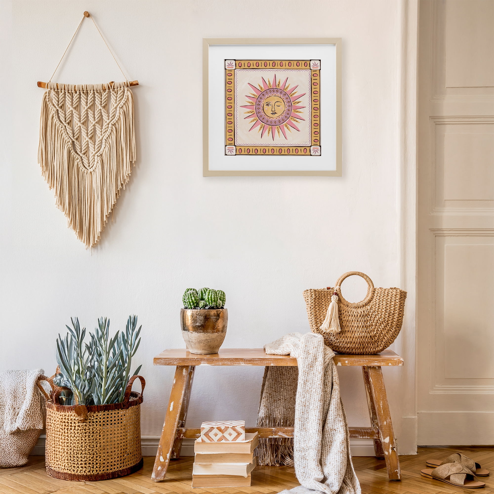 Stupell Industries Pastel Winking Sun with Border Birch Framed Print Under Glass, design by Two If By Sea Studios
