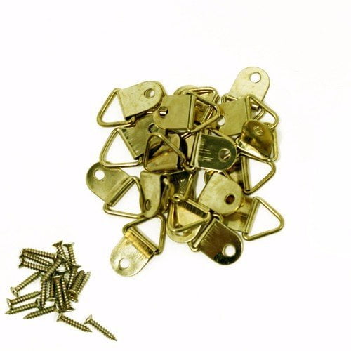 BRASS SINGLE D RING PICTURE FRAME HANGING SCREWS WIRE HOOK PIN PAD CANVAS KIT 