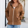 thumbnail image 3 of QATAINLAV Womens Zip Up Hoodies Long Sleeve Sweatshirts Jacket with Thumb Hole Solid Color Pocket Hooded Lightweight Jacket Daily Sales Brown XXL, 3 of 8