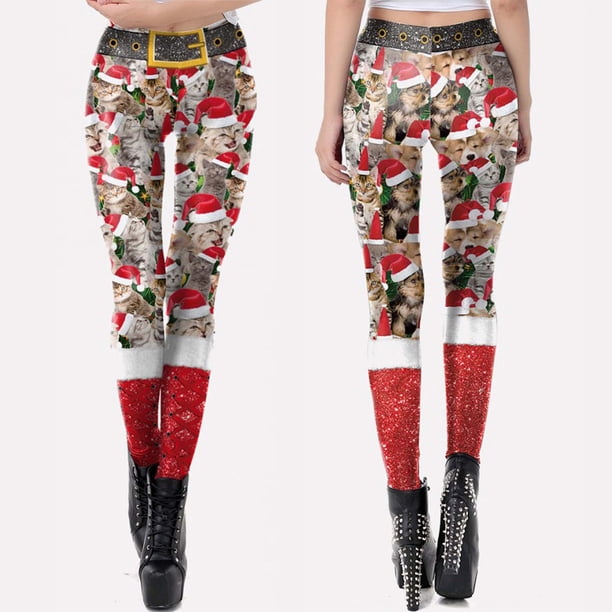 WILLBEST Pantalones de Yoga Con Copos de Nieve Para Mujer, Mallas Elásticas Para Correr, Diseño de Muñeco de Nieve Navideño, Con Estampado Personalizado, Cómodas Mallas de Entrenamiento Extra Grande