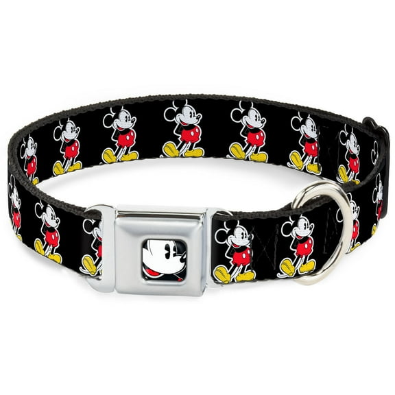 Disney Pet Collar, Dog Collar Metal Seatbelt Buckle, Classic Mickey Mouse Pose Black, 9.5 to 13 Inches 1.0 Inch Wide