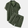 thumbnail image 2 of VBTAPA Men's 2 Piece Summer Outfits Corduroy Short Sleeve Shirts and Shorts Set Casual Beach Suit Soft Comfy Lounge Sets Army Green L, 2 of 7