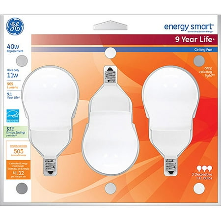 Ge Energy Smart Cfl Ceiling Fan Bulb 11w Candelabra Base 3pk