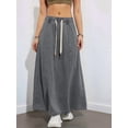 thumbnail image 5 of Women'S Casual Elastic High Waist A Line Long Maxi Flare Denim Skirt Gray M, 5 of 9