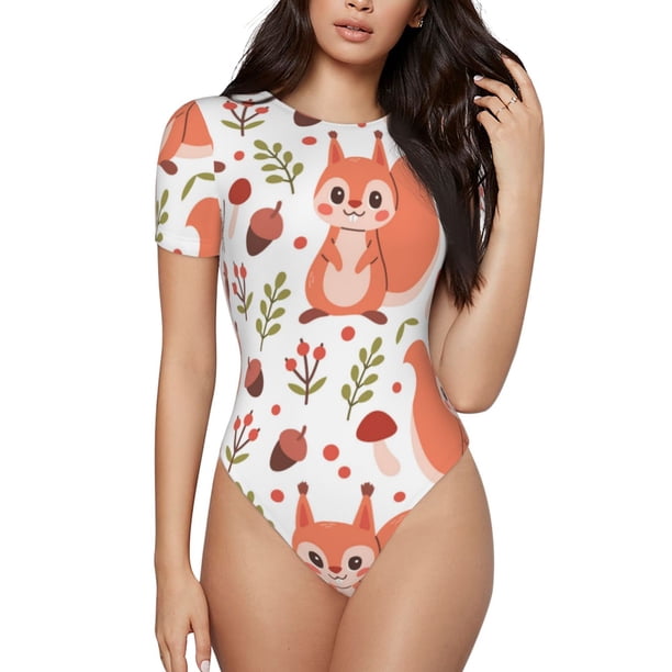 Balery Squirrel And Body de cuello redondo de manga corta para mujer Tops de manga corta Tops básicos-Medium