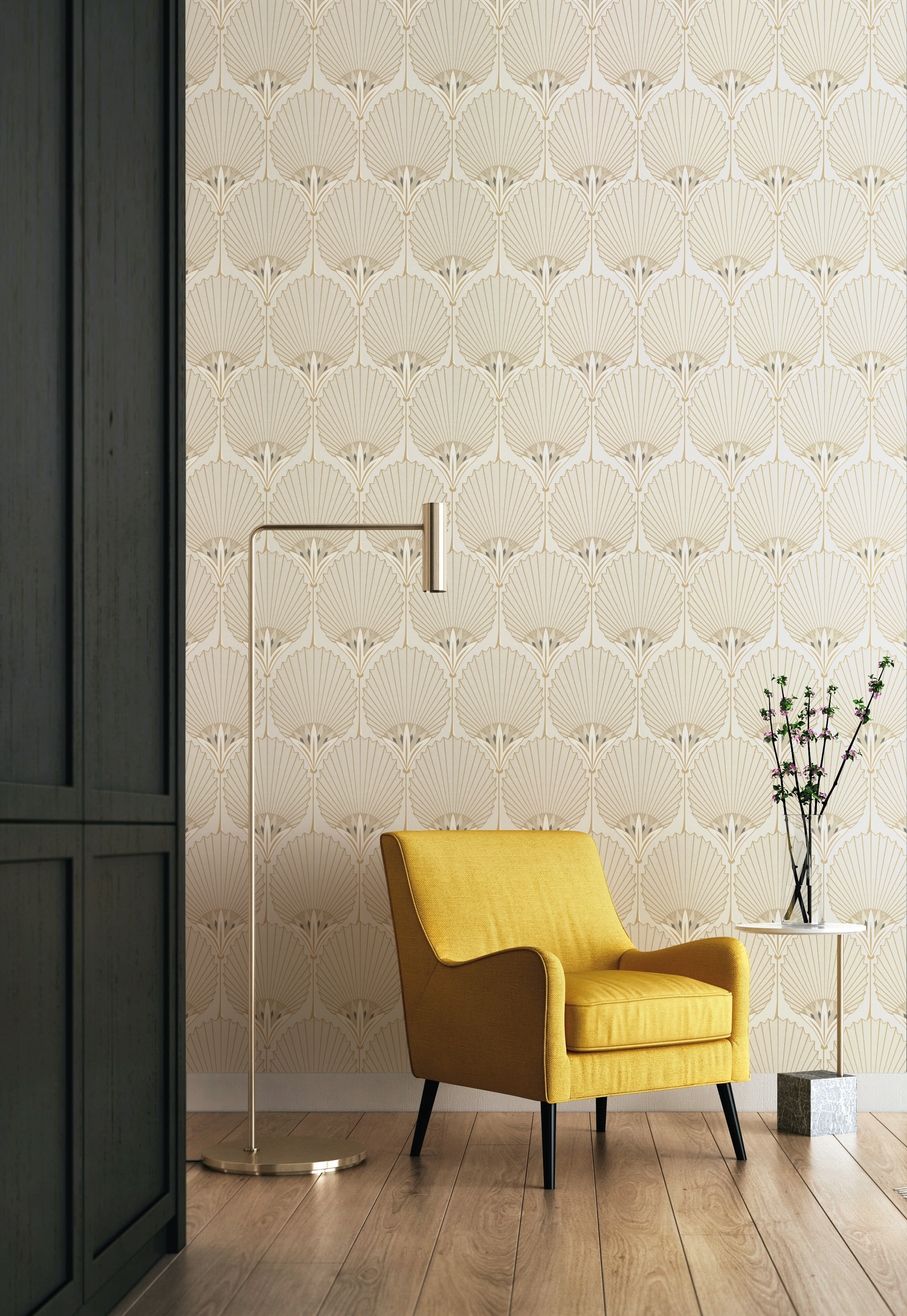 Beige Bold Art Deco Fan Wallpaper R8374