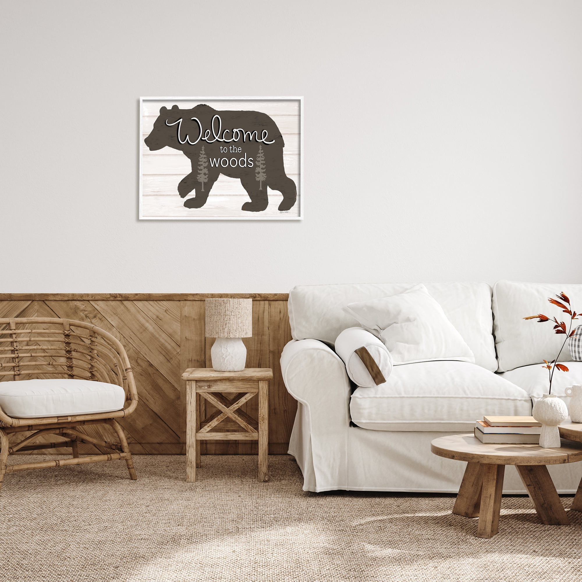 Stupell Welcome To The Woods Cabin Sign Animals & Insects Painting White Framed Art Print Wall Art