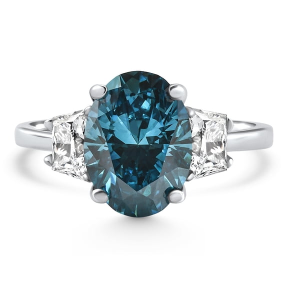 Pompeii 3.63Ct Blue Oval & Trapezoid Diamond Engagement Ring 14k White Gold Lab Grown