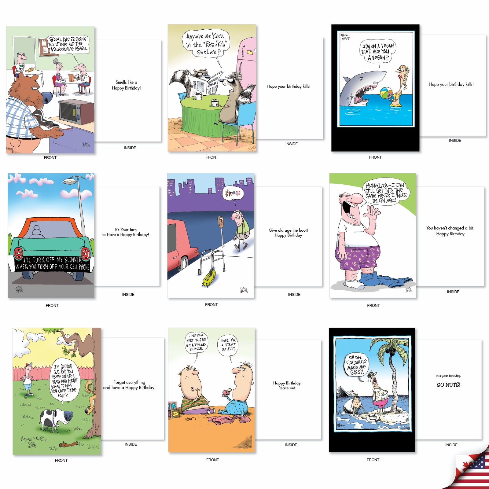 NobleWorks 36 Assorted Box Set Funny Birthday Greeting Cards w/5 x 7 Inch Envelopes (36 Designs, 1 Each) Bday McCoy Bros. Merriment AC7742BDG-B1x36