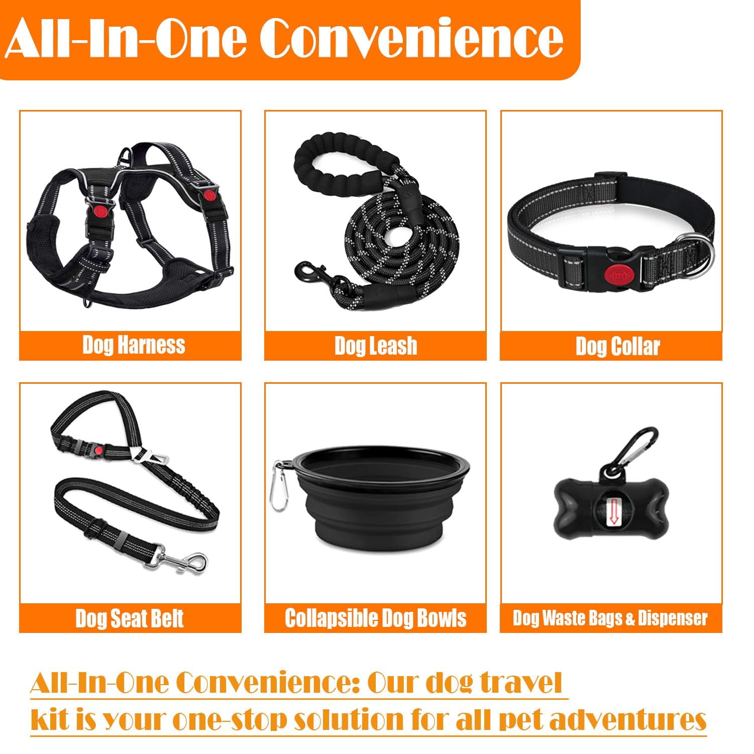 No Pull Dog Harness  Collar & Leash Set | Includes Seat Belt Collapsible Poop Bag Dispenser. Ideal For Walking Hiking. Fits Small To Large Dogs(black-l)