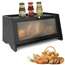 Lnrkai Black Bamboo Bread Box, Kitchen Organizer with Ventilation, Modern Farmhouse Corner Countertop Storage Container