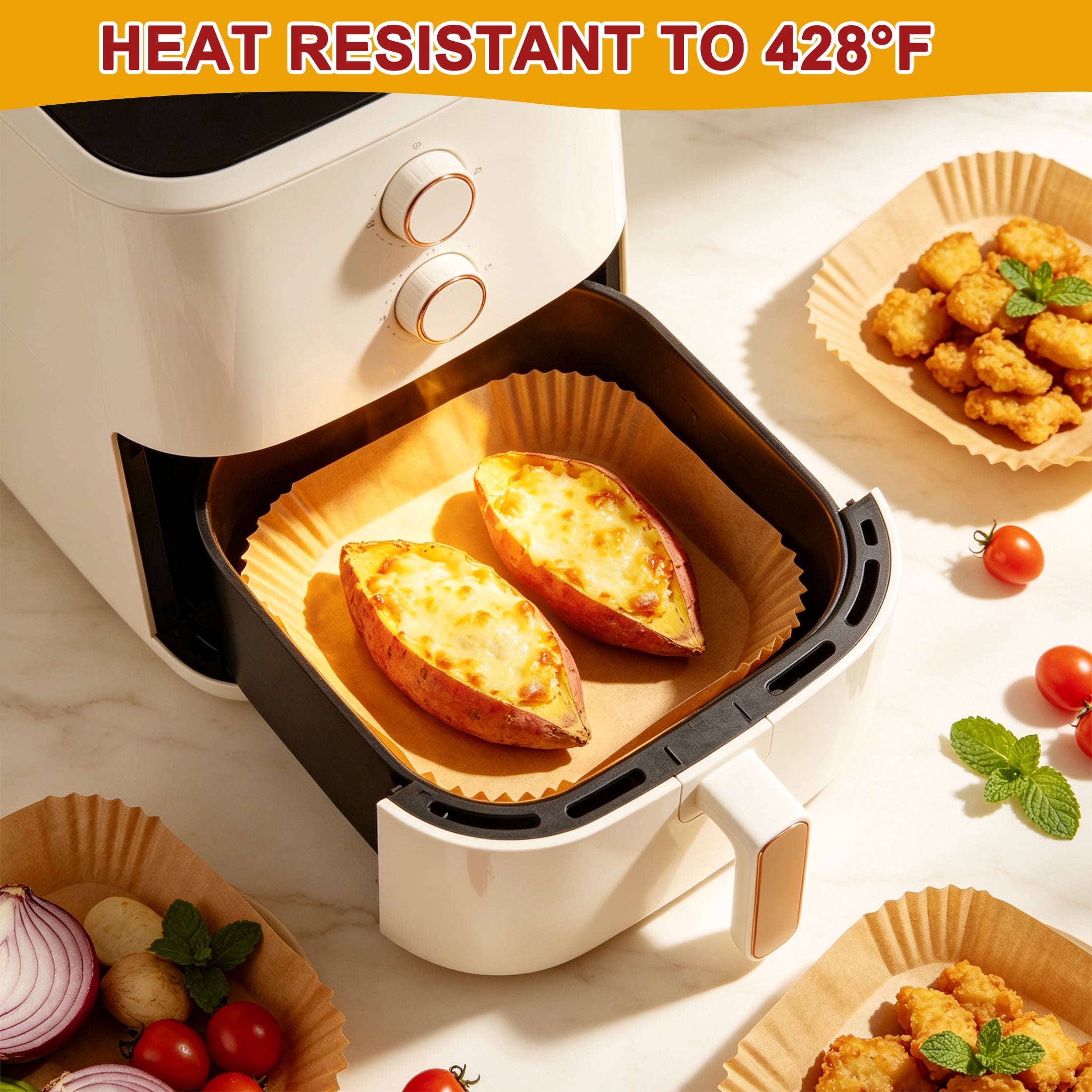 GARITIN Air Fryer Liners 150PCS Square Disposable Airfryer Liners Paper, 8x8 Inch Non-Stick Parchment Paper Sheets, Air Fryer Accessories for Baking Camping BBQ Fits 5-8 QT Airfryer Basket