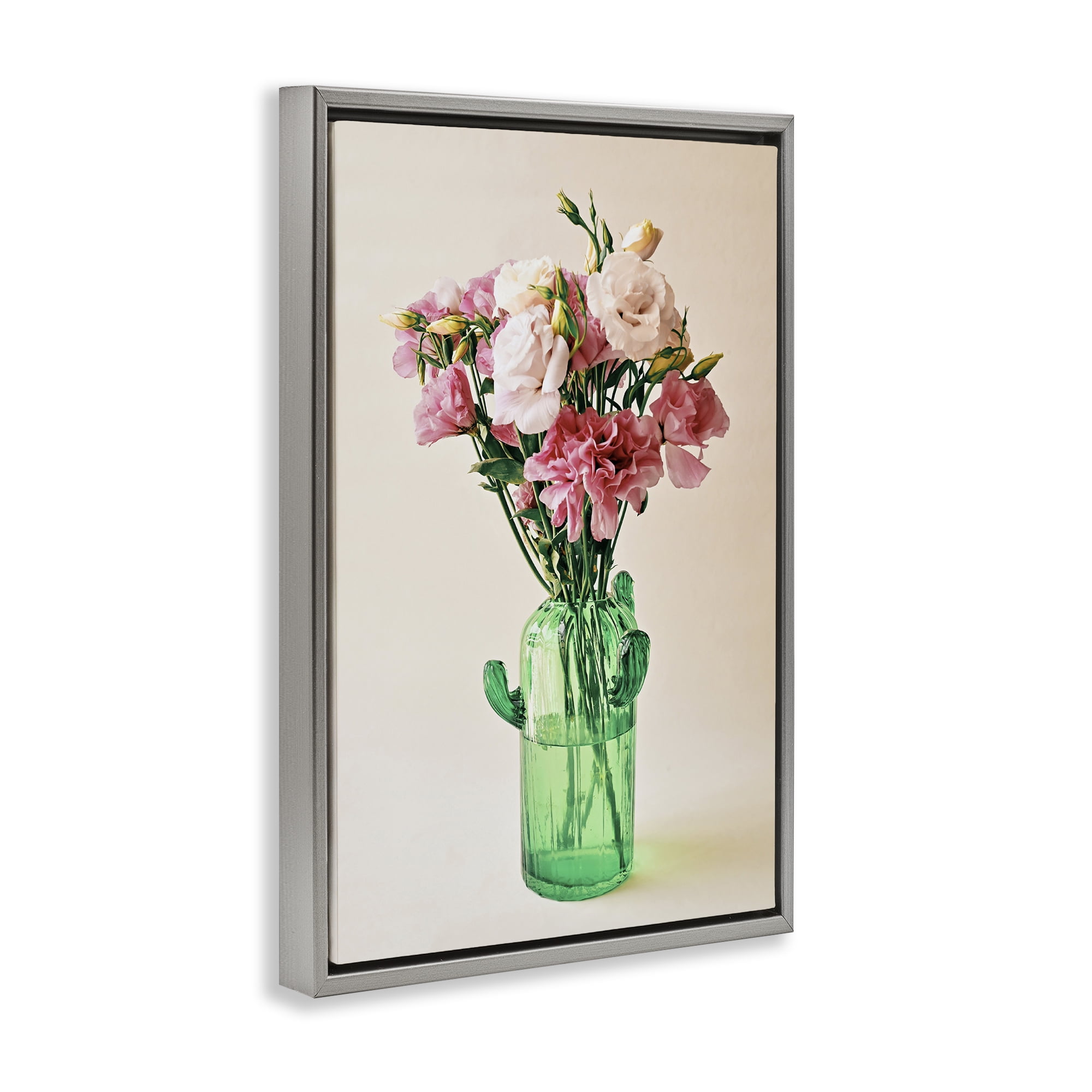 Stupell Industries Flowers in Cactus Vase Plants & Flowers Photography Gray Floater Framed Canvas Art Print Wall Art, 17 x 25