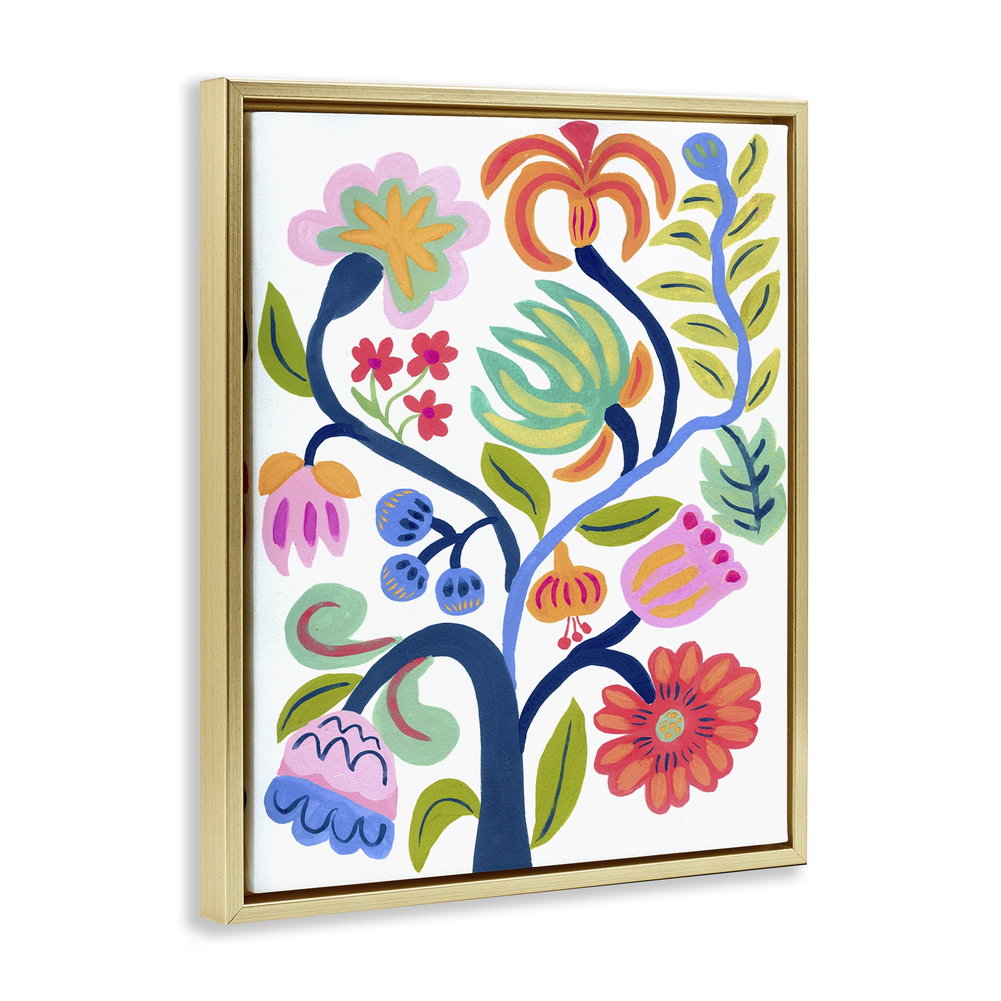Stupell Industries Boho Blue Tree Gold Framed Floater Canvas Wall Art, design by Suzanne Allard