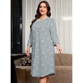 thumbnail image 3 of SHOWMALL Women's Plus Size Nightgowns 3/4 Sleeve Sleepwear Button Down Sleep Dress with Pockets XL-5XL, 3 of 7