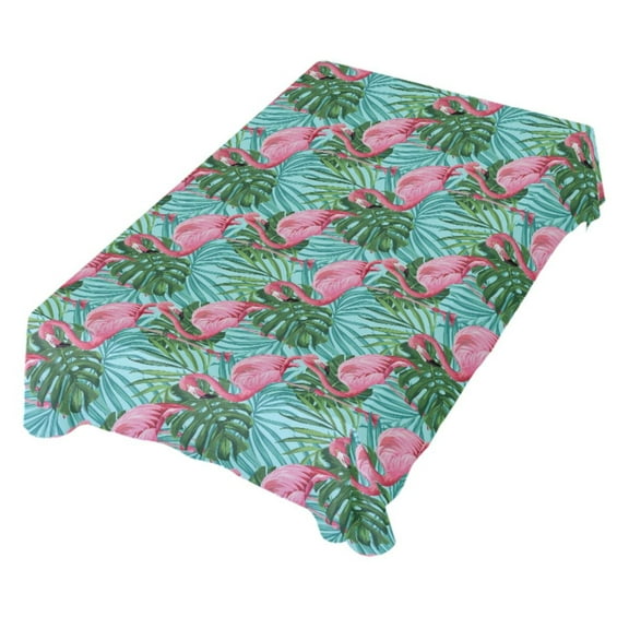 JSTEL Pink Flamingo Palm Leaves Table Cloth Rectangle 54 x 72 Inch Tablecloth Anti Wrinkle Table Cover for Dining Kitchen Parties