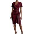 thumbnail image 2 of ClodeEU Women's V Neck Ruched Wrap Dress,Short Sleeve Bodycon Casual Party Dress Wine,Women's Plus XL, 2 of 5