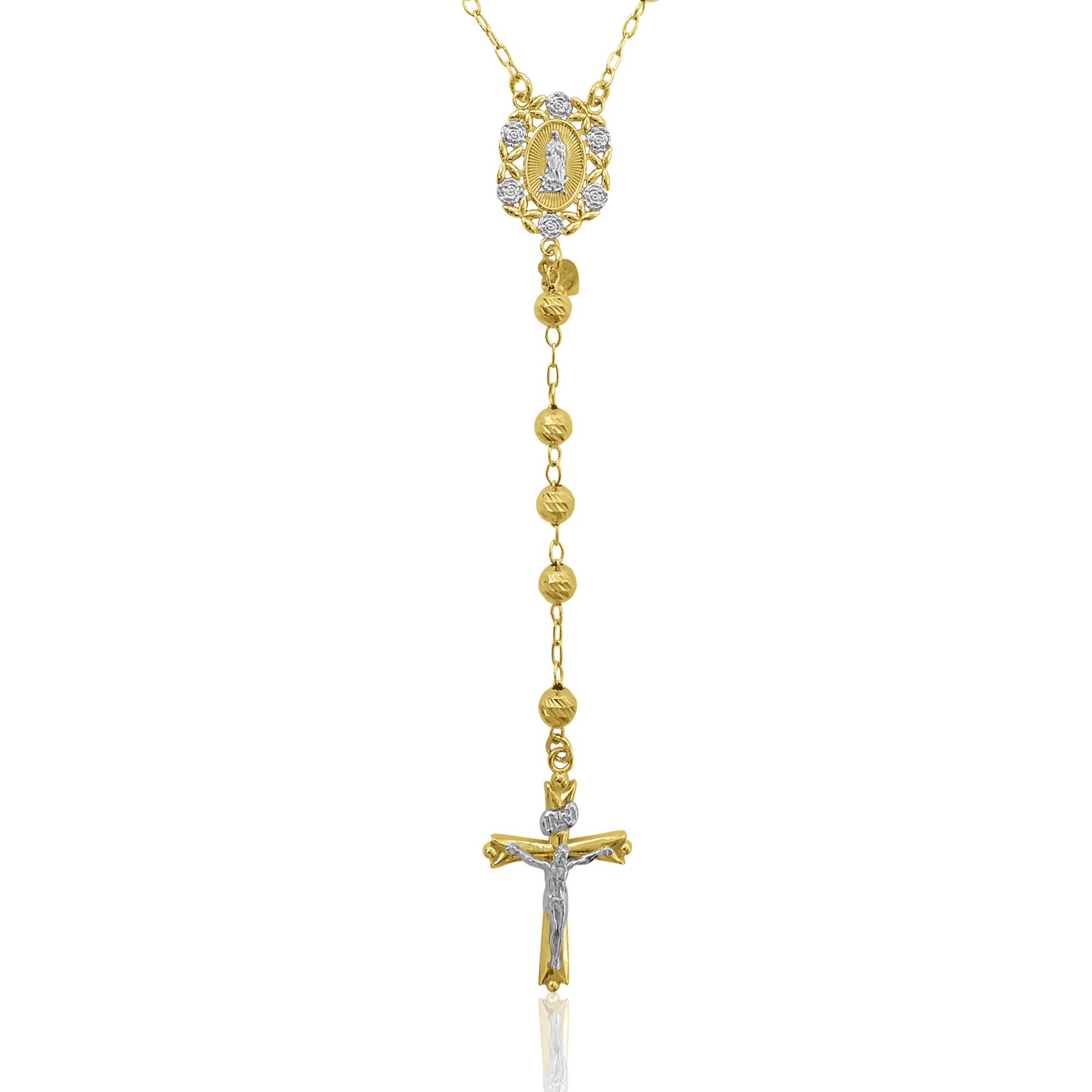 Brilliance Fine Jewelry Women's 14K Gold Plated Sterling Silver Yellow Beads Rosary Necklace 26"