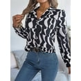 thumbnail image 5 of Women'S Geometric Long Sleeve Button Front Shirt, Casual Slim All over Print Collared Neck Blouse Black & White S, 5 of 8
