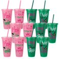 thumbnail image 1 of Vasos plásticos Ovveroche de 24 oz con tapas y sorbetes, rosa y verde, 12 piezas, 1 of 7