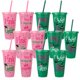thumbnail image 1 of Vasos plásticos Ovveroche de 24 oz con tapas y sorbetes, rosa y verde, 12 piezas, 1 of 7