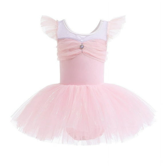 Robes pour Fillettes Manches Volantes Sequins Tulle Volants Ballerine Princesse Danse Robe de Fête Vêtements pour Enfants Robe Fille Vêtements Taille 4-5T