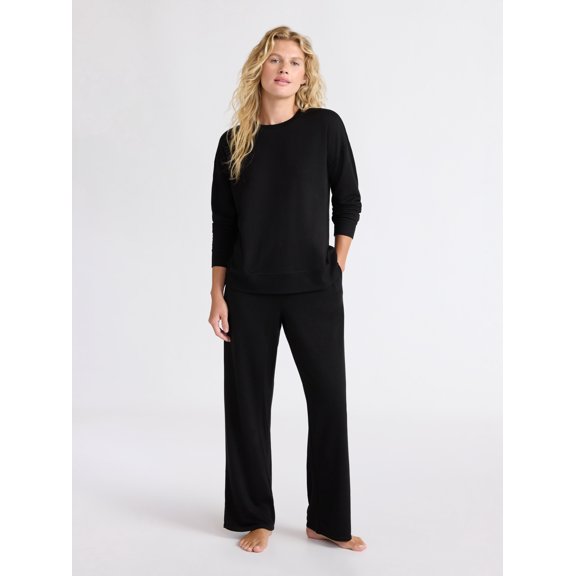 Joyspun Women's Fleece Long Sleeve Top and Straight Leg Pants Lounge Set, 2-Piece, Sizes XS-3X