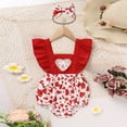 thumbnail image 2 of ZEHJUHAN Baby Girl's Cute Romper Heart & Bow Print Onesie with Ruffle Trim Jumpsuit Spring Summer Clothes Red，0-3M, 2 of 10