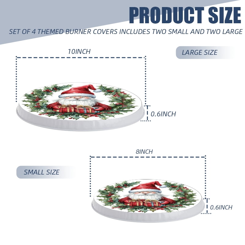 Christmas Burner Covers for Electric Stove, Red Hat Gnome with Xmas Presents Round Metal Stove Burner Covers Expands Counter Space Set of 4 for Xmas Holiday Kitchen, 8 Inches and 10 Inches