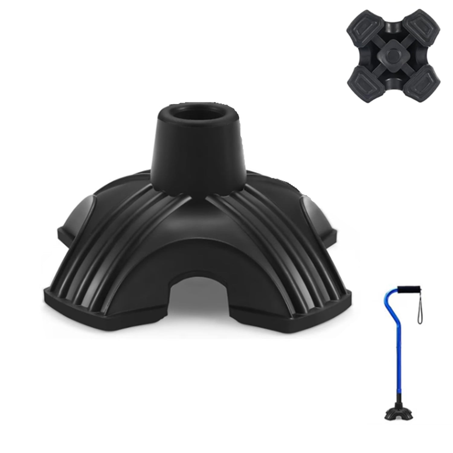 1 Pcs Cane Tips for Stability, Self Standing Cane Base for Most Walking Canes, Walking Sticks, Folding Canes, Non-Slip Replacement Quad Cane Tip, Heavy Duty 4 Prong Rubber Cane Foot Pad, Black