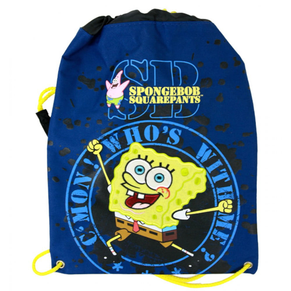 Blue SpongeBob SquarePants Drawstring Backpack Kid's Sling School Tote Bag New 