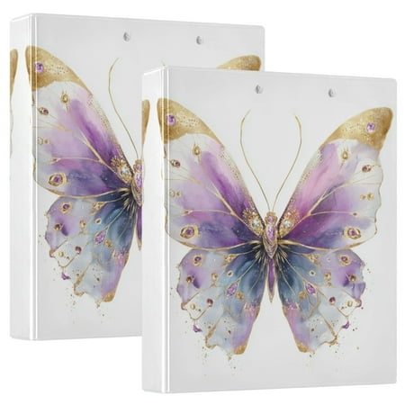 Wobogo Pastel Butterfly File Folders Extra Large Capacity to Hold 200 Sheets of Documents Hard Shell Ring Binder for School Home Office