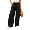 thumbnail image 2 of Costeam Womens Pleated Wide Leg Sweatpants Elastic Gathered Waist Side Pockets Soft Heather Knit Draped Loose Straight Solid Color Casual Everyday Trousers, 2 of 7