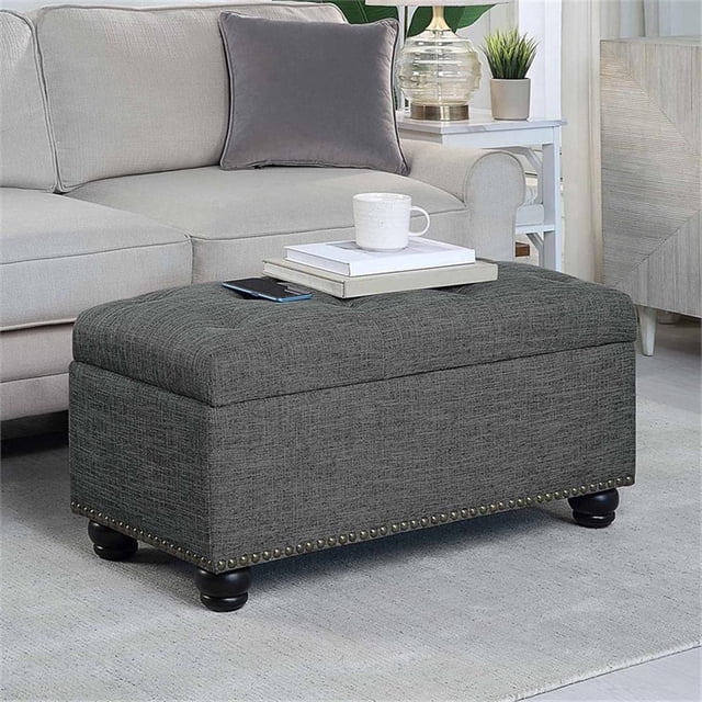 Designs4Comfort 7th Avenue Ottoman de Rangement en Tissu Gris Capitonné