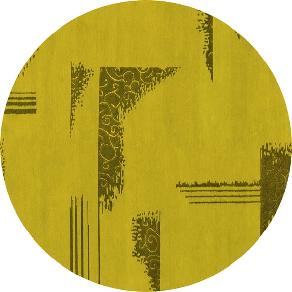 Ahgly Company Indoor Round Abstract Yellow Modern Area Rugs, 5' Round