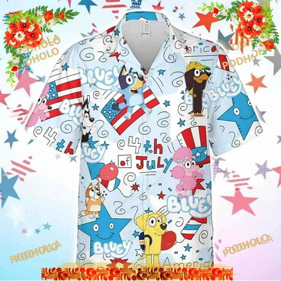 Bluey Family 3D Hawaiian Shirt, Blueydad Hawaiian Shirt, Bluey And Bingo Merch