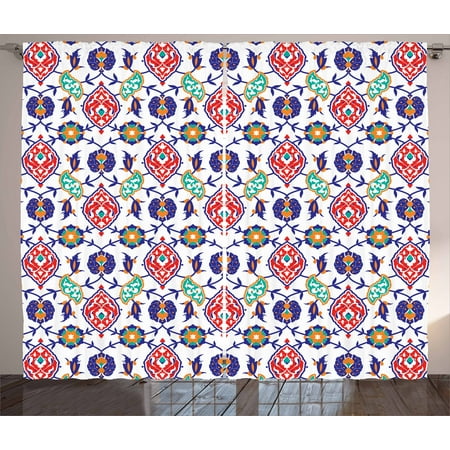 Mosaic Tile Panels Traditional Curtains 2 Panels Set, Classic Ottoman Moroccan Old Fashioned Turkish Mosaic Tiles Ceramic Artwork, Window Drapes for Living Room Bedroom, 108W X 63L Inches, Multicolor, by Ambesonne ()